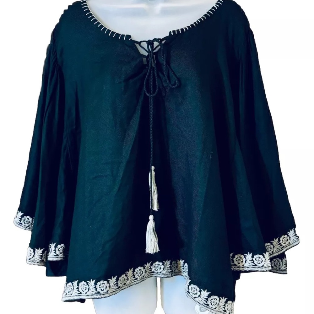 Z&L Europe Made With Love Top Women's S Small Black Boho Embroidered Festival